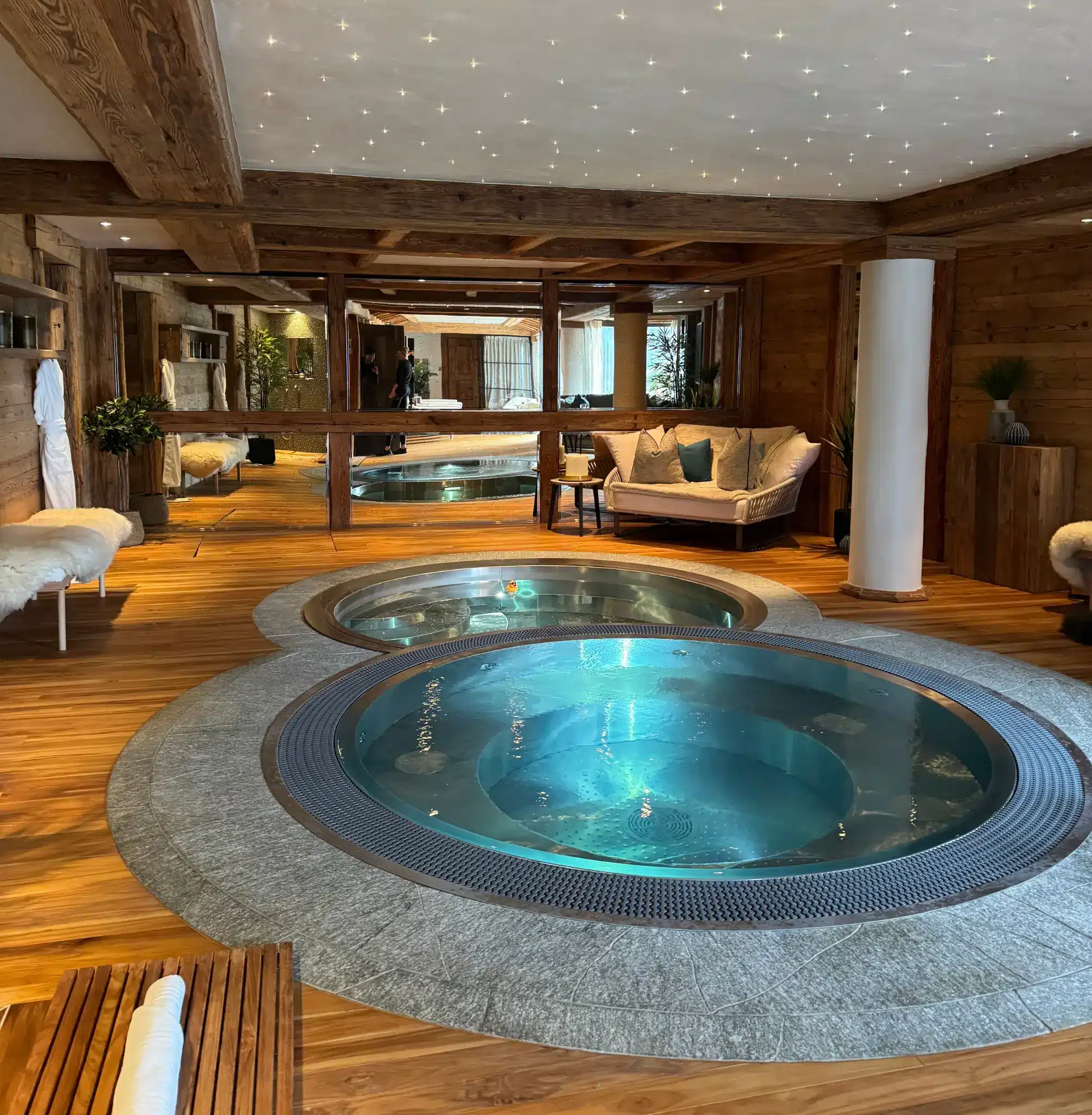 Luxury chalet interior with indoor jacuzzi