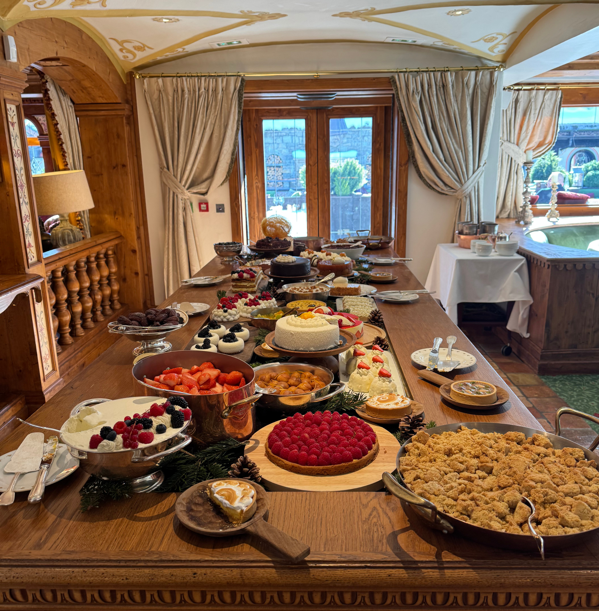 Luxury dessert buffet with cranberries at Les Airelles Courchevel