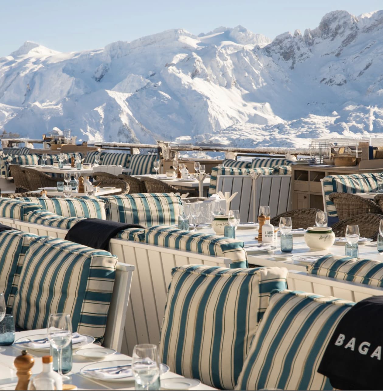 Luxury terrace of Bagatelle restaurant in Courchevel