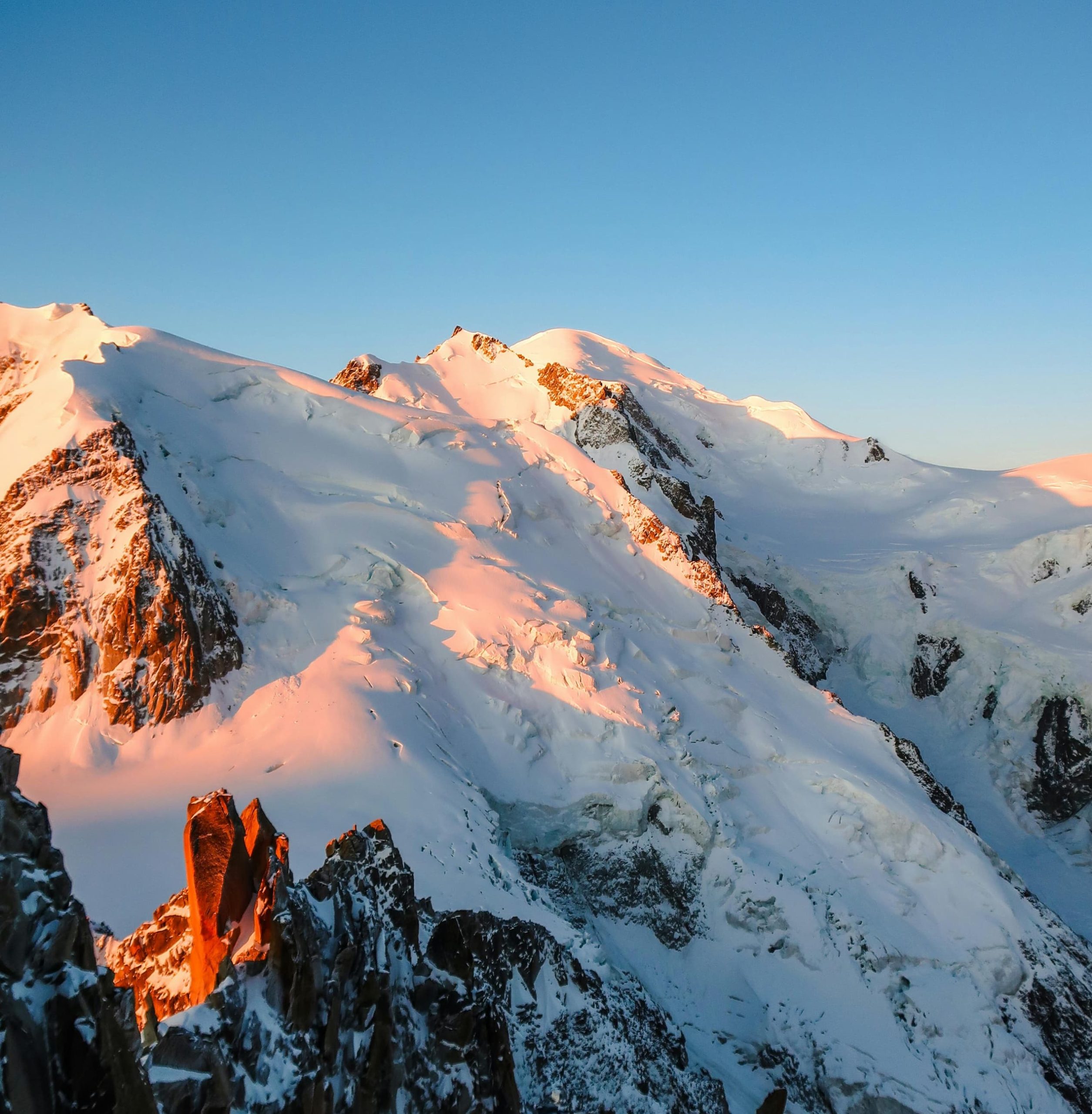 Snowy mountains in Courchevel at sunset