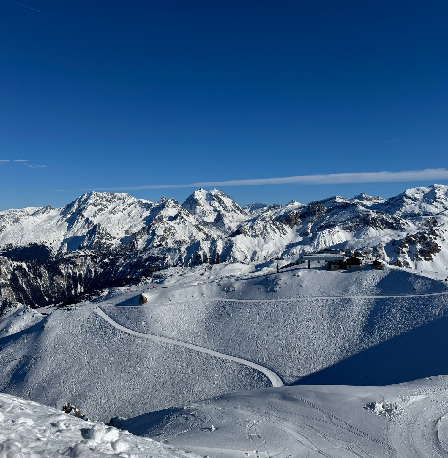 Scenic viewpoint of snowy mountains in the Alps