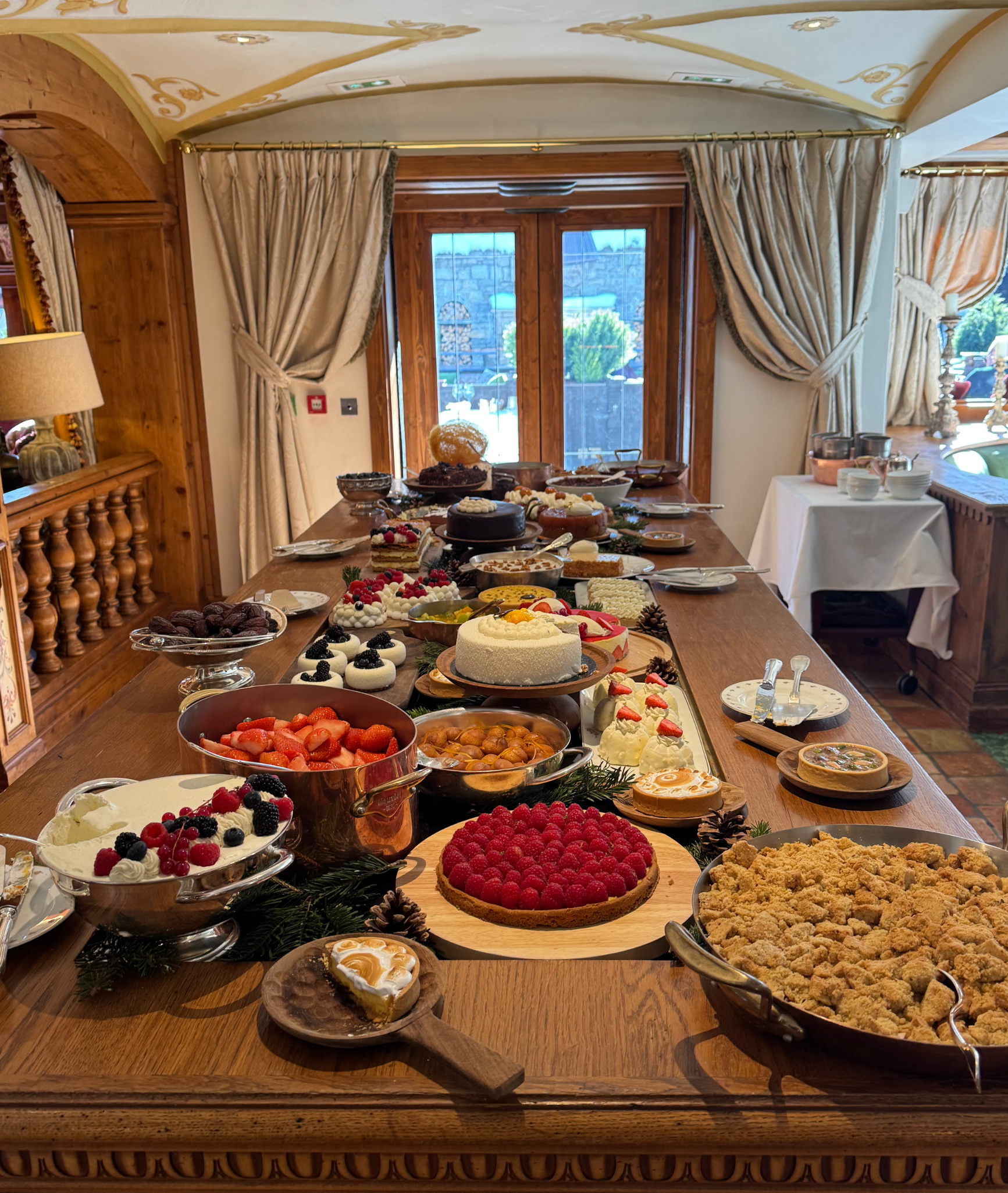Luxury dessert buffet with cranberries at Les Airelles Courchevel