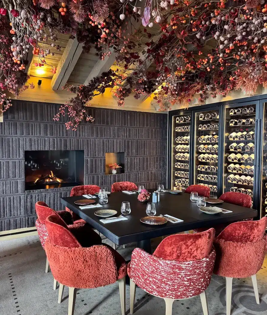 Luxury restaurant terrace in Courchevel with mountain view